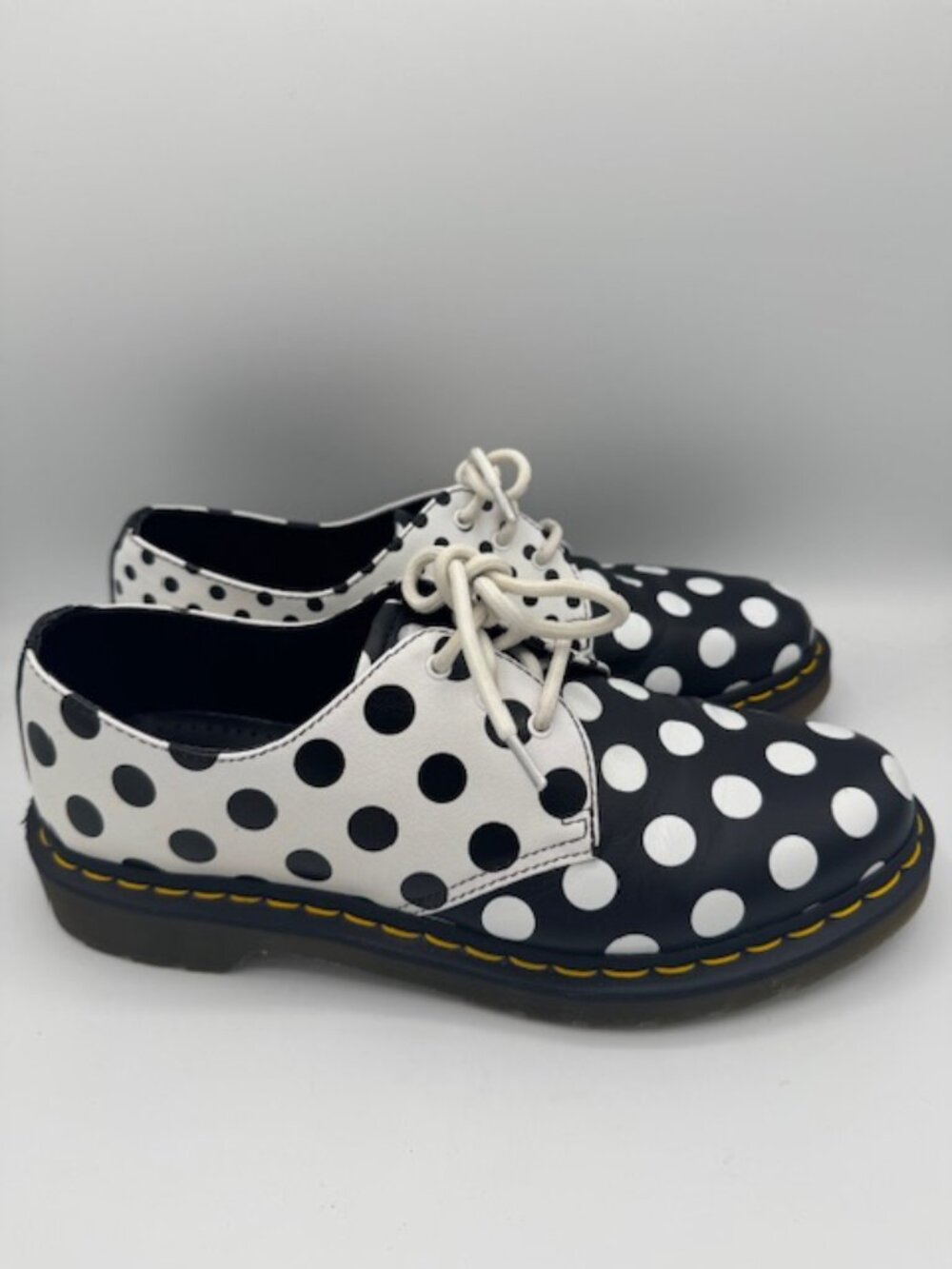 Dr. Martens Meris Black and White Polka Dot Leather Shoes Women's Size 9 - Picture 2 of 8